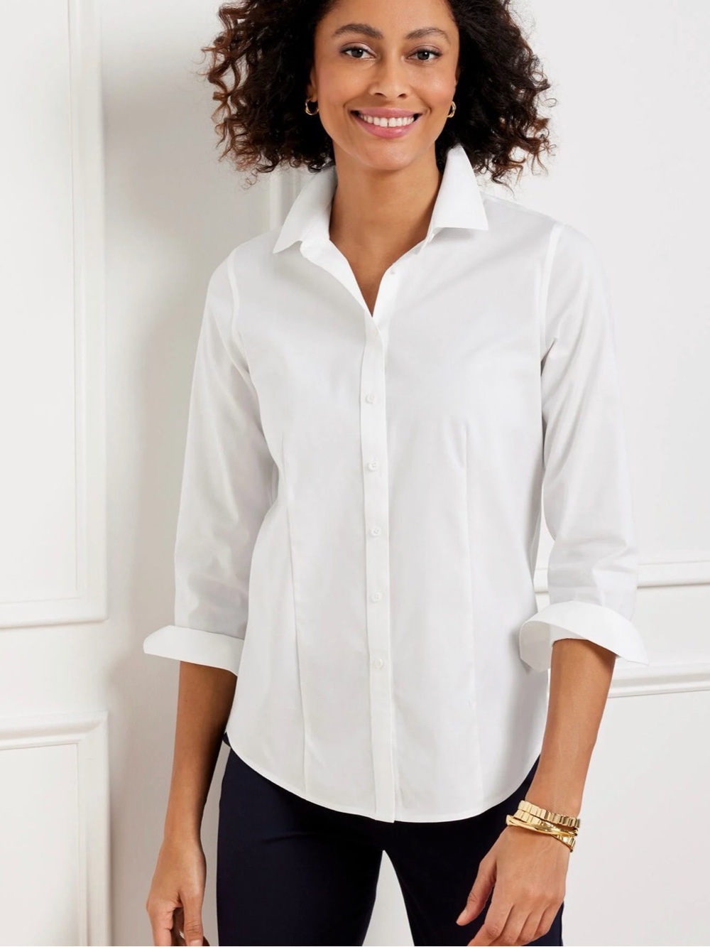 Talbots White Non-Iron Button-Up Shirt Blouse